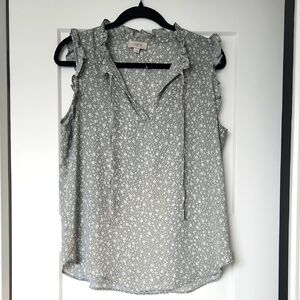 LOFT Light Gray/sage Floral Sleeveless Blouse